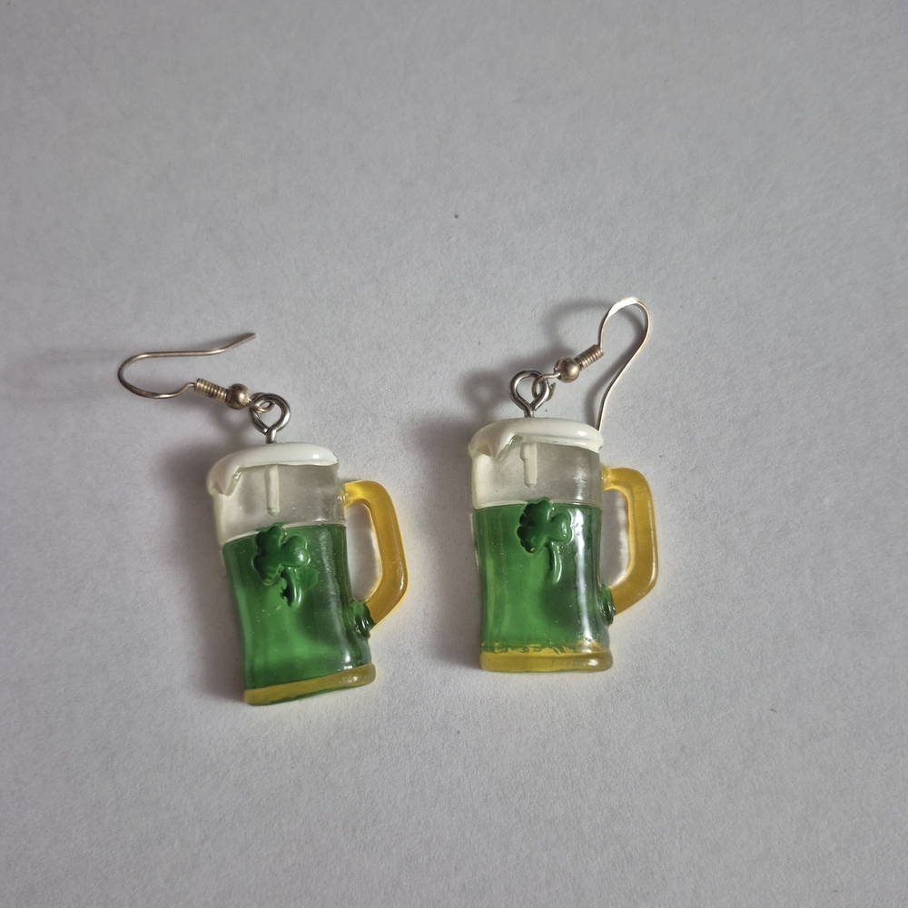 Green and Yellow Beer Mug Earrings